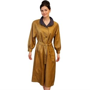 Classic Olive Trench Coat classic cape back long  Belted Chic Lined  sz 8